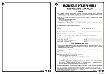 Znak TDC, Instrukcja postępowania w przypadku powstania pożaru