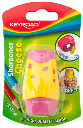 Temperówka KEYROAD Cheese, plastikowa, podwójna, z pojemnikiem, blister, mix kolorów