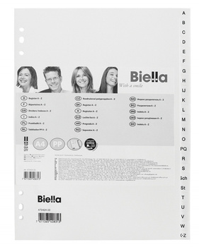 Przekładki polypropylenowa, A4, A-Z, białe