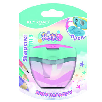 Temperówka plastikowa KEYROAD, pastel, potrójna, z pojemnikiem, blister, mix kolorów