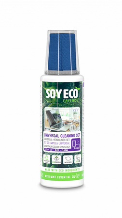 Zestaw 2w1 do czyszczenia ekranów SOYECO, Eco, środek czyszczący 100 ml + mikrofibra 20x20