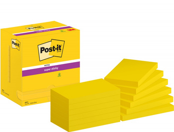 Karteczki samoprzylepne POST-IT® Super Sticky (655-12SSCY-EU), 127x76mm, 12x90 kart., żółte