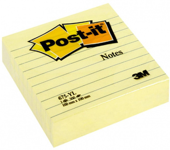 Karteczki samoprzylepne POST-IT® w linie (675-YL), 100x100mm, 1x300 kart., żółte