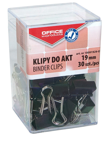 Klipy do dokumentów OFFICE PRODUCTS, 19mm, 30szt., w pudełku, czarne