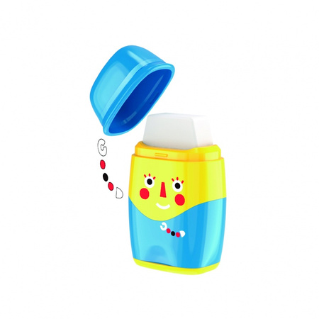 Temperówka plastikowa KEYROAD Hello, z gumką, podwójna, z pojemnikiem, blister, mix kolorów