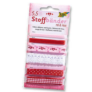 Wstążki materiałowe, czerwone i różowe, 6szt.