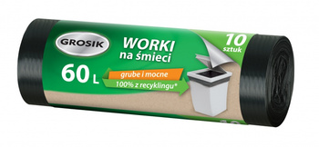 Worki na śmieci GROSIK, LDPE, 60l, 10 szt., czarne