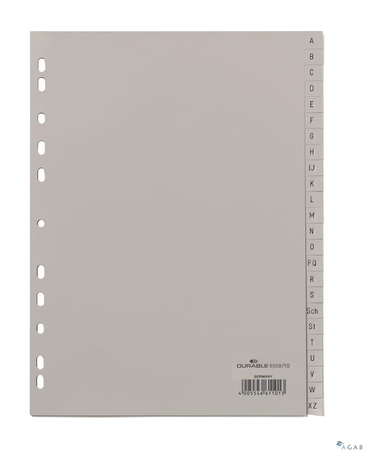 Przekładki PP A4 szare, nadr. indeks, A-Z, 24 części Szary 650810 DURABLE