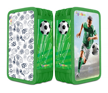 Piórnik szkolny GIMBOO, z wyposażeniem, 3 komory, piłka nożna, zielony