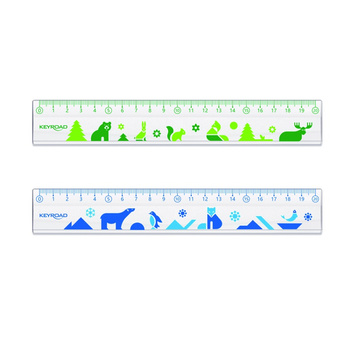 Linijka plastikowa KEYROAD, 20cm, transparentna z nadrukiem deco, zawieszka
