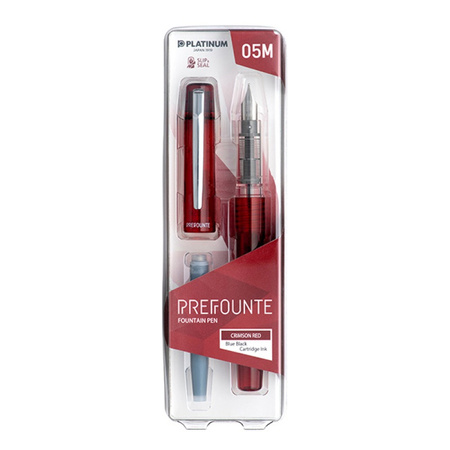 Pióro wieczne Platinum Prefounte Crimson Red, M, w plastikowym opakowaniu, na blistrze, bordowe