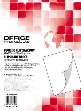 Blok do flipchartów OFFICE PRODUCTS, gładki, 58,5x81cm, 50 kart., biały