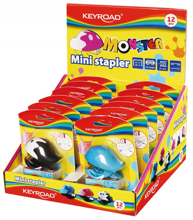 Zszywacz KEYROAD Mini+zszywki, zszywa do 20 kartek, pakowane na displayu, mix kolorów