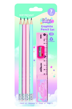 Zestaw szkolny KEYROAD, Pastel, 7 elementów, blister, mix kolorów