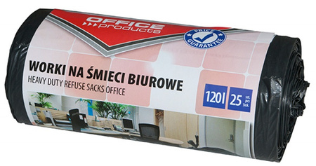 Worki na śmieci biurowe OFFICE PRODUCTS, mocne (LDPE), 120l, 25szt., czarne