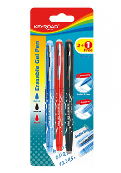 Długopis wymazywalny KEYROAD, 0,7mm, 3 szt., blister, mix kolorów