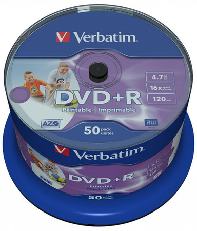 Płyta DVD+R VERBATIM AZO, 4,7GB, prędkość 16x, cake, 50szt., do nadruku