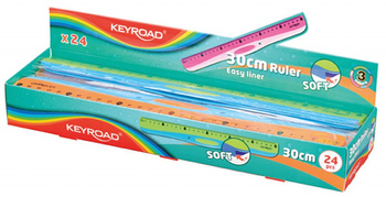 Linijka z uchwytem KEYROAD Soft Grip, 30 cm, pakowane w display, mix kolorów