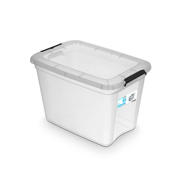 Pojemnik do przechowywania MOXOM, RobuStore, 55l, z klipsami, transparentny mleczny