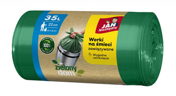 Worki na śmieci JAN NIEZBĘDNY, zielony dom, easy pack, 35l, 22szt., zielone