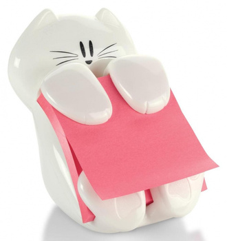 Podajnik do karteczek samoprzylepnych POST-IT® Kotek (CAT-330), biały, w zestawie 1 bloczek Super Sticky Z-Notes