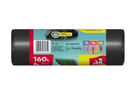 Worki na śmieci JAN NIEZBĘDNY, LDPE, 160l, 10szt., czarne