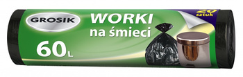 Worki na śmieci GROSIK, HDPE, 60l, 20 szt., czarne