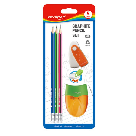 Zestaw szkolny KEYROAD Pencil Set, 5 elementów, blister, mix kolorów