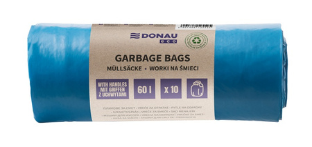 Worki na śmieci DONAU ECO, z uchwytami Knoties, 60l, 10 szt., niebieskie