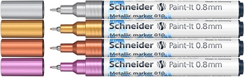 Marker akrylowy SCHNEIDER Paint-It Metallic, 0,8 mm, etui 4 szt., srebrny, złoty, miedziany, fioletowy