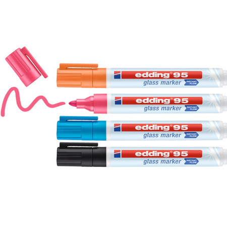 Marker do powierzchni szklanych e-95 EDDING, 1,5-3 mm, czarny i 3 szt. mix kolorów