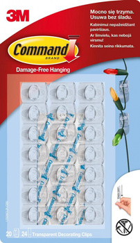Haczyki Command™ (17026CLR PL), do wieszania ozdób, 20 haczyków i 24 mini paski, transparentne