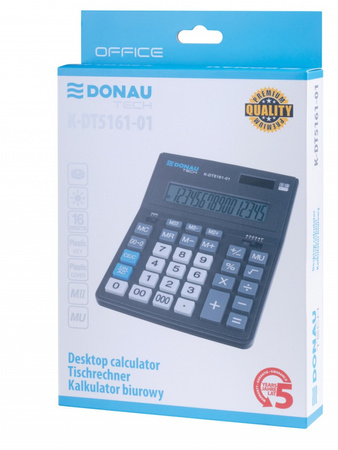 Kalkulator biurowy DONAU TECH OFFICE, 16-cyfr. wyświetlacz, wym. 201x155x35mm, czarny