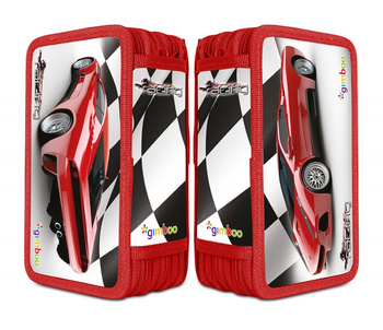 Piórnik szkolny GIMBOO, z wyposażeniem, 3 komory, wyścigi, czerwony