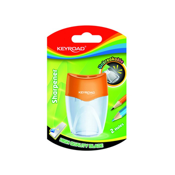 Temperówka plastikowa KEYROAD, nietłukąca, podwójna, z pojemnikiem, blister, mix kolorów