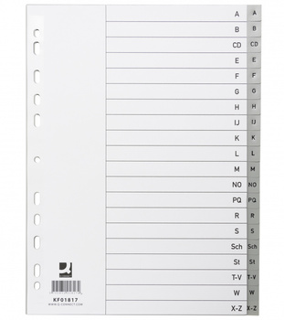Przekładki Q-CONNECT, PP, A4, 230x297mm, A-Z, 20 kart, szare