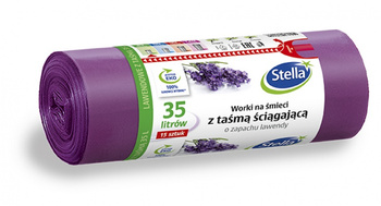 Worki na śmieci STELLA, z taśmą ściągającą, zapach lawendy, 35l, 15 szt., lawendowy