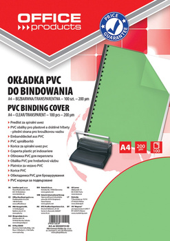 Okładki do bindowania OFFICE PRODUCTS, PVC, A4, 200mikr., 100szt., zielone transparentne