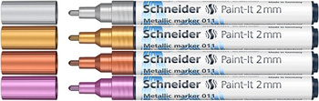 Marker akrylowy SCHNEIDER Paint-It Metallic, 2 mm, etui 4 szt., srebrny, złoty, miedziany, fioletowy