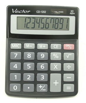 Kalkulator biurowy VECTOR KAV CD-1202 BLK, 10-cyfrowy, 103x130mm, czarny