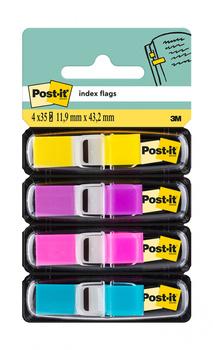 Zakładki indeksujące POST-IT® (683-4AB), PP, 11,9x43,1mm, 4x35 kart., mix kolorów neonowy