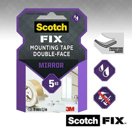 Taśma montażowa SCOTCH-FIX®, 19mm x 1,5m, dwustronna, do luster