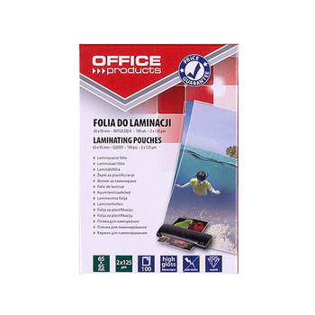 Folia do laminowania OFFICE PRODUCTS, 65x95mm, 2x125mikr., błyszcząca, 100szt., transparentna