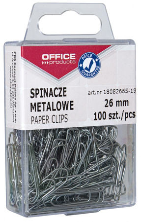 Spinacze metalowe OFFICE PRODUCTS, 26mm, w pudełku, 100szt., srebrne