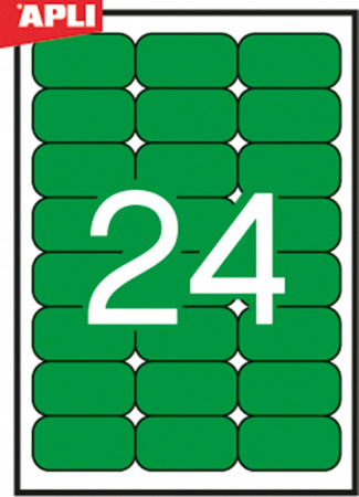 Etykiety kolorowe APLI, 70x37mm, zaokrąglone, zielone, 20 ark.