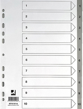 Przekładki Q-CONNECT, PP, A4, 225x297mm, 1-10, 10 kart, szare