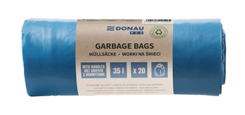 Worki na śmieci DONAU ECO, z uchwytami Knoties, 35l, 20 szt., niebieskie