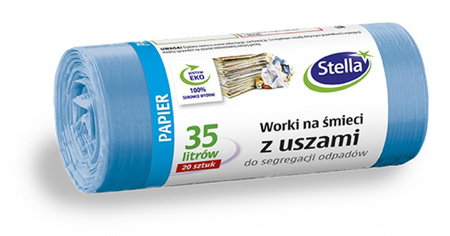 Worki z uszami STELLA, do segregacji odpadów papierowych, 35 l, 20 szt., niebieskie, niebieski