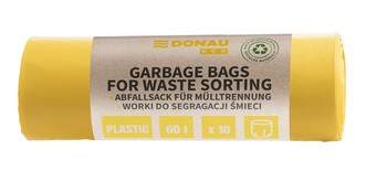 Worki na śmieci DONAU ECO, do segregacji plastiku, 60l, 10 szt., żółte