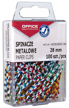 Spinacze metalowe OFFICE PRODUCTS Zebra, powlekane, 28mm, w pudełku, 100szt., mix kolorów